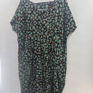 Tatyana Black Green Sierra Rayon/Linen Short Sleeved Front Pocket Midi Dress 4xl